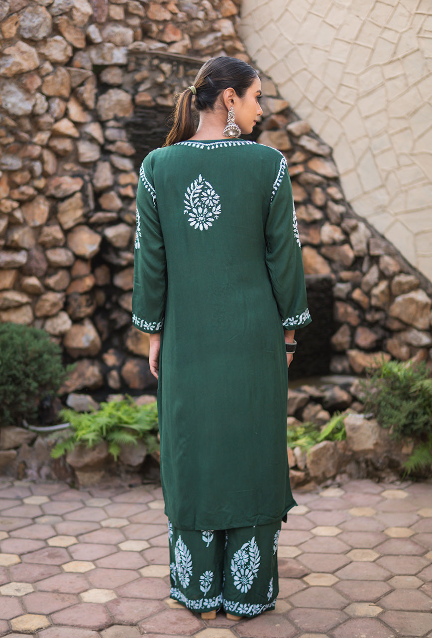 Kaira women green rayon kurta palazzo set