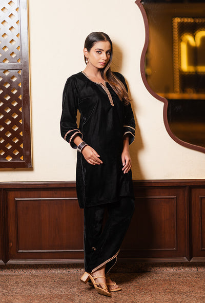 Black velvet dhoti pant set