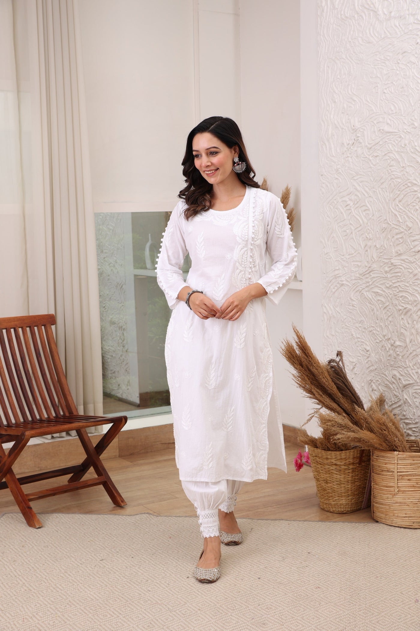Kamya cotton kurta with palazzo and dupatta RangrezEthnic White XS 