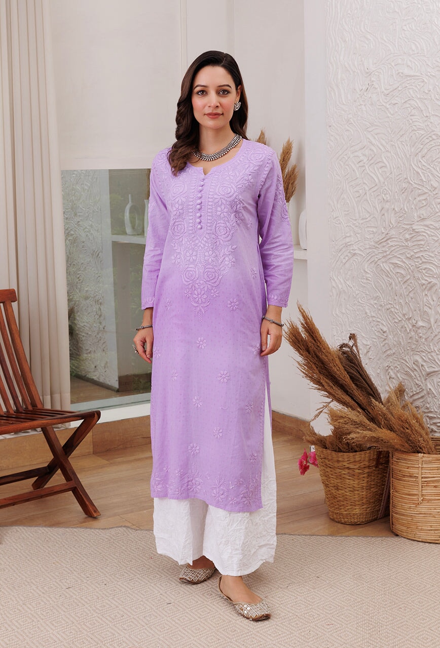 Mia dobby cotton kurta RangrezEthnic Lavender XS 