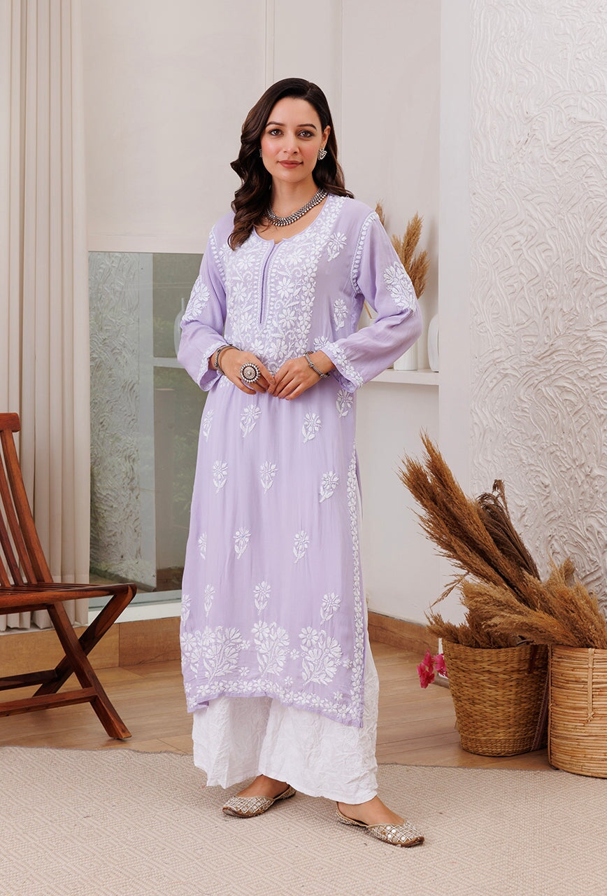 Zarah chikankari Modal kurta RangrezaEthnic Lavender XS 