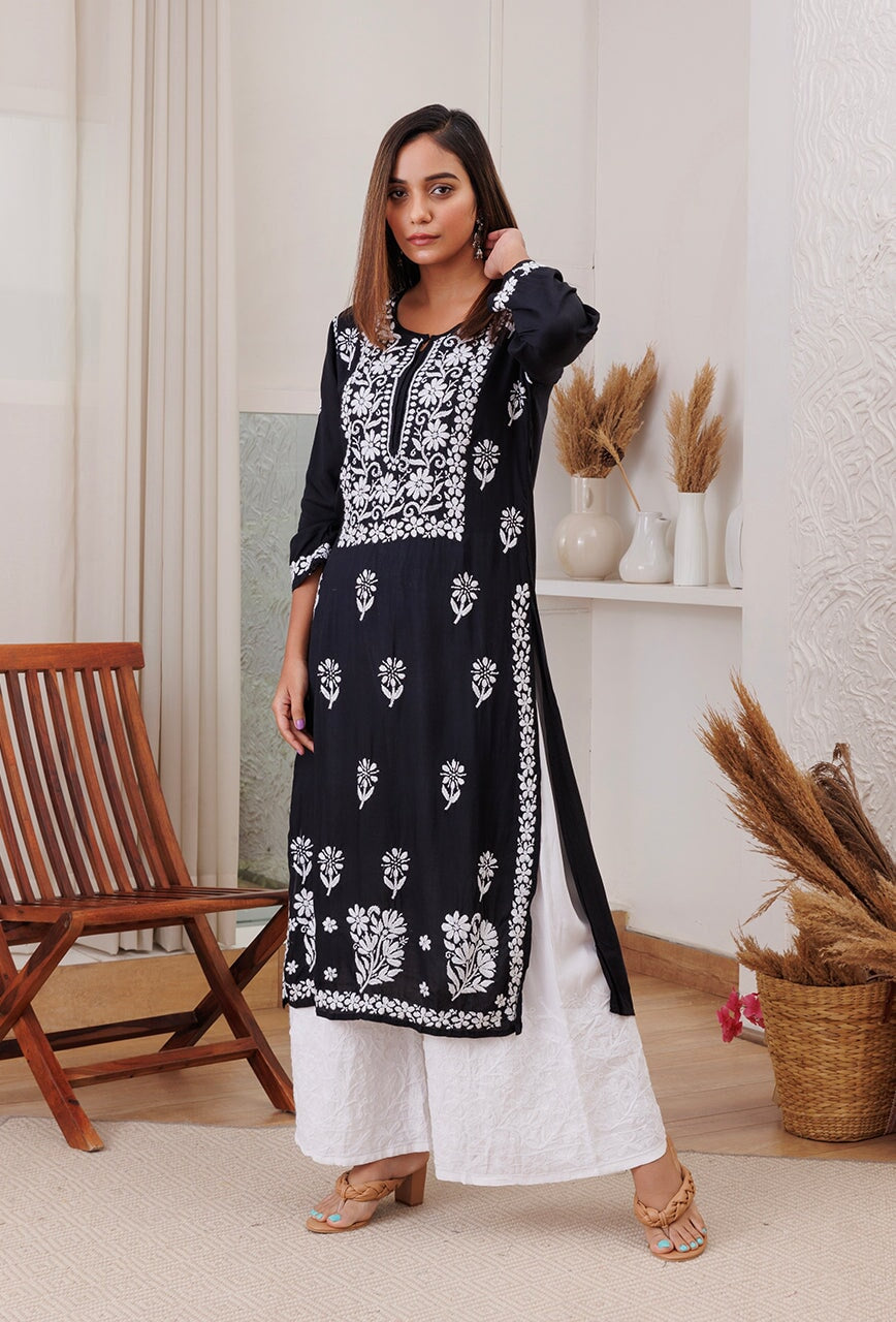 Zarah chikankari Modal kurta RangrezaEthnic Black XS 