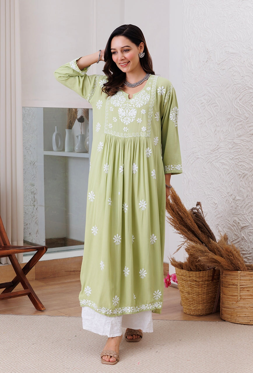 Zainat rayon gown RangrezEthnic Pastel green XS 