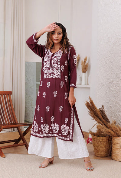 Zarah chikankari Modal kurta RangrezaEthnic 