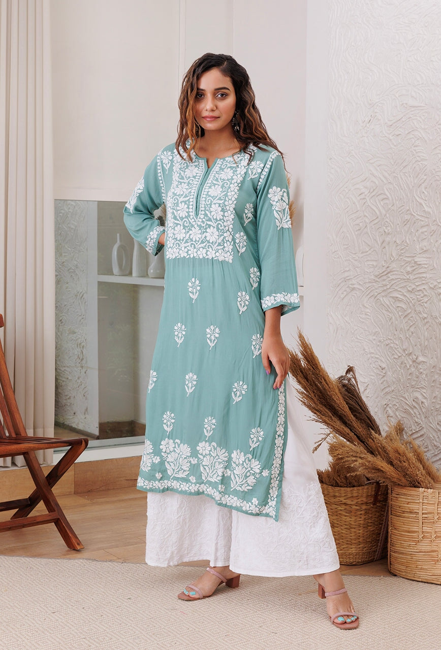 Zarah chikankari Modal kurta RangrezaEthnic 