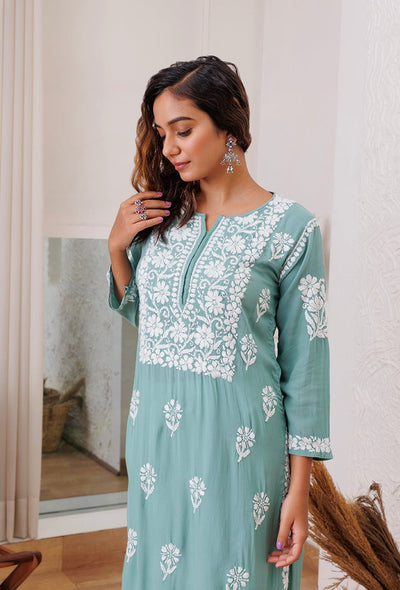 Zarah chikankari Modal kurta RangrezaEthnic 