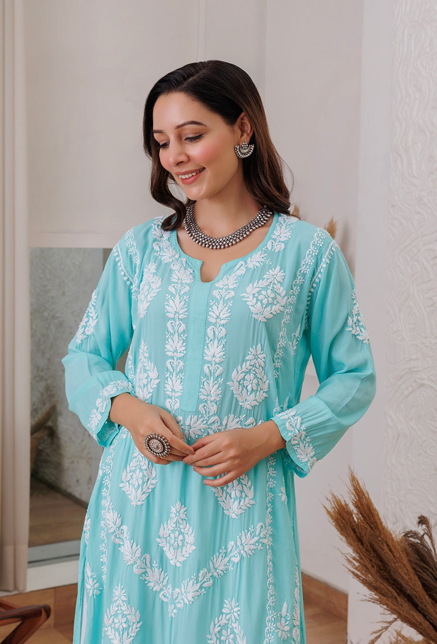 Zadia chikankari Modal kurta RangrezaEthnic 