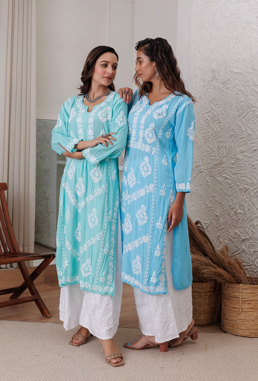 Zadia chikankari Modal kurta RangrezaEthnic Cyan XS 