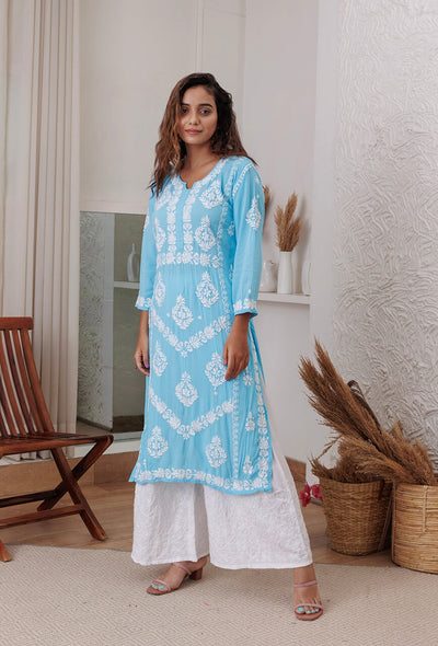 Zadia chikankari Modal kurta RangrezaEthnic Blue XS 