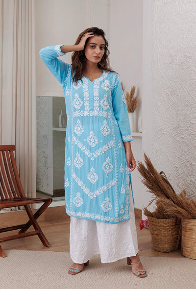 Sunehri chikankari Modal kurta RangrezaEthnic 