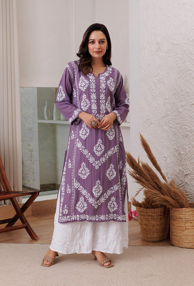 Sunehri chikankari Modal kurta RangrezaEthnic Wine XS 