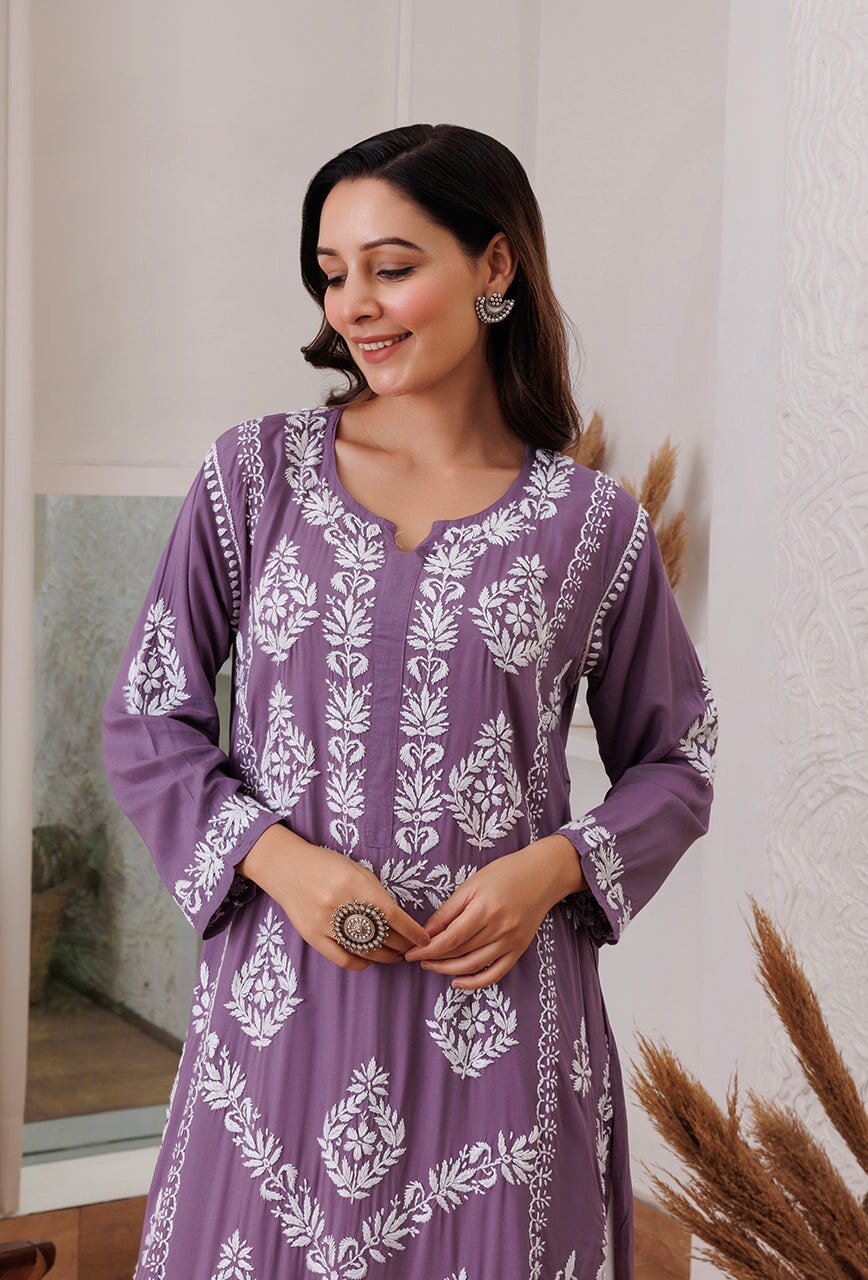 Zadia chikankari Modal kurta RangrezaEthnic 