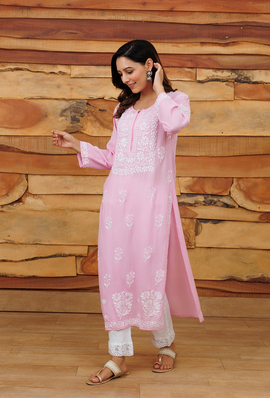 Zarah chikankari Modal kurta RangrezaEthnic Baby pink XS 