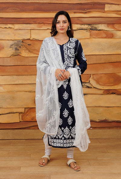 Leher Chikankari RangrezEthnic White One size 