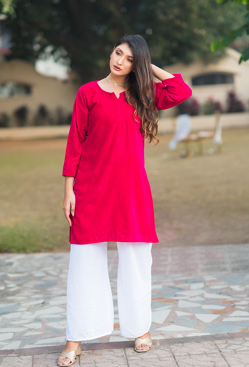 Pink velvet kurta set