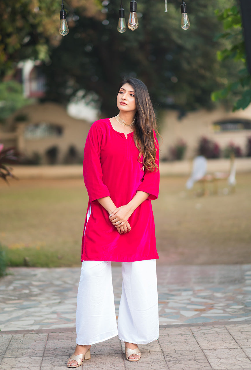 Pink velvet kurta set