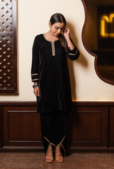 Black velvet dhoti pant set