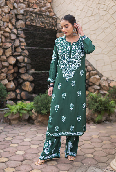 Kaira women green rayon kurta palazzo set