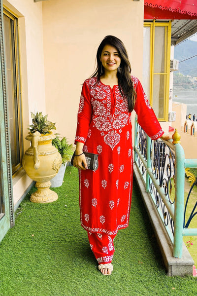 Kaira rayon kurta palazzo set RangrezaEthnic Red XS 