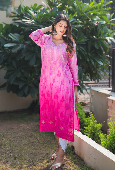 Roop Muslin mukaish ombre pink