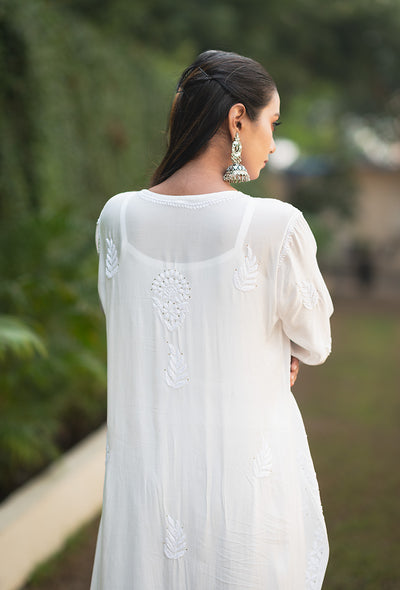 Chandni white chikankari Muslin mukaish kurta