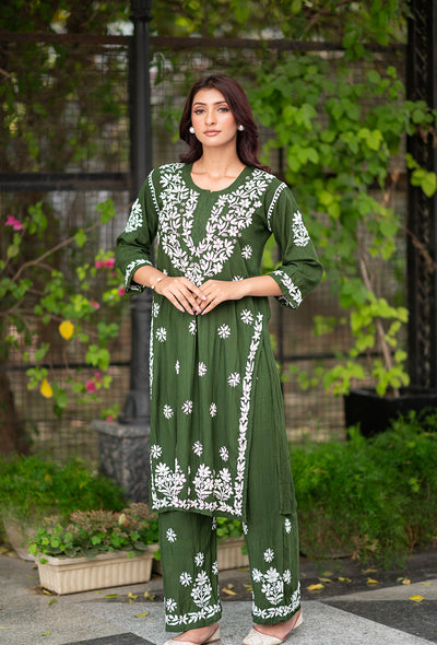 Laira women green rayon kurta palazzo set