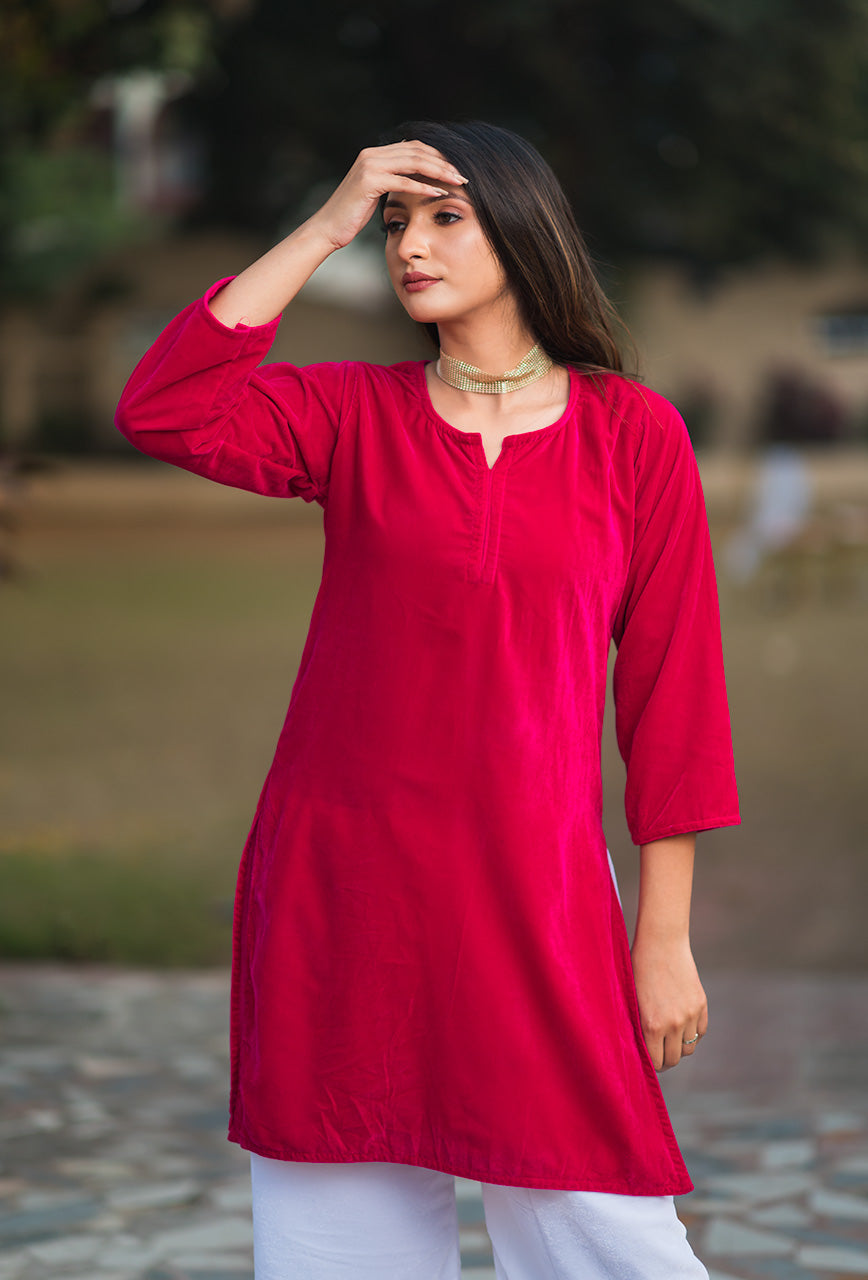 Pink velvet kurta set