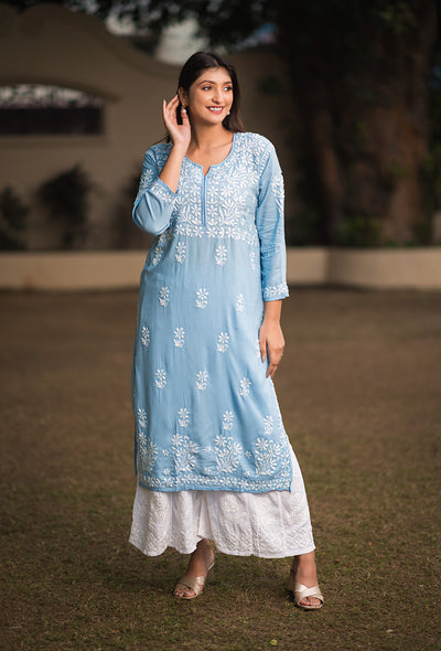 Lolita women blue chikankari Modal kurta