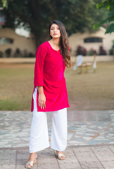 Pink velvet kurta set