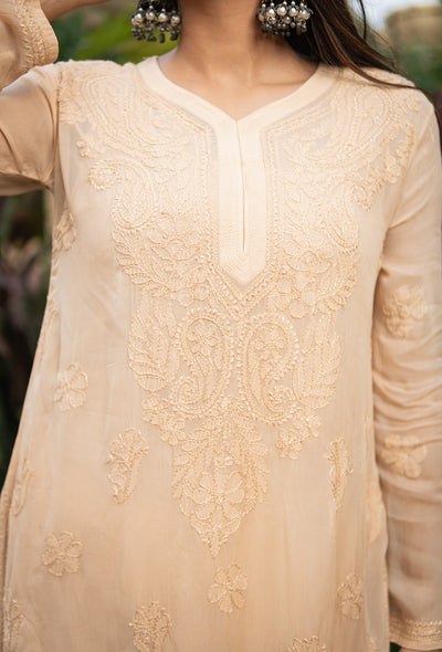 Mehrun women beige chikankari Viscose kurta