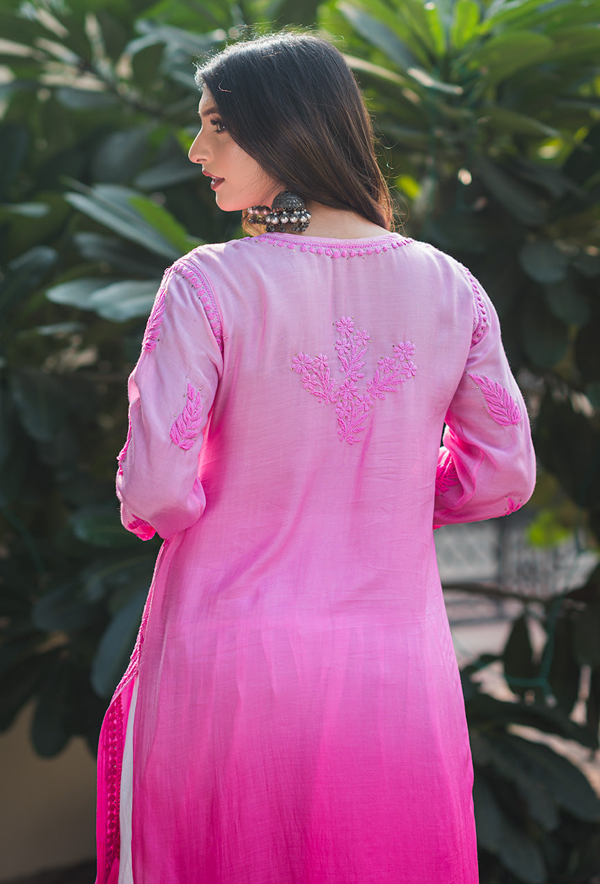 Roop Muslin mukaish ombre pink