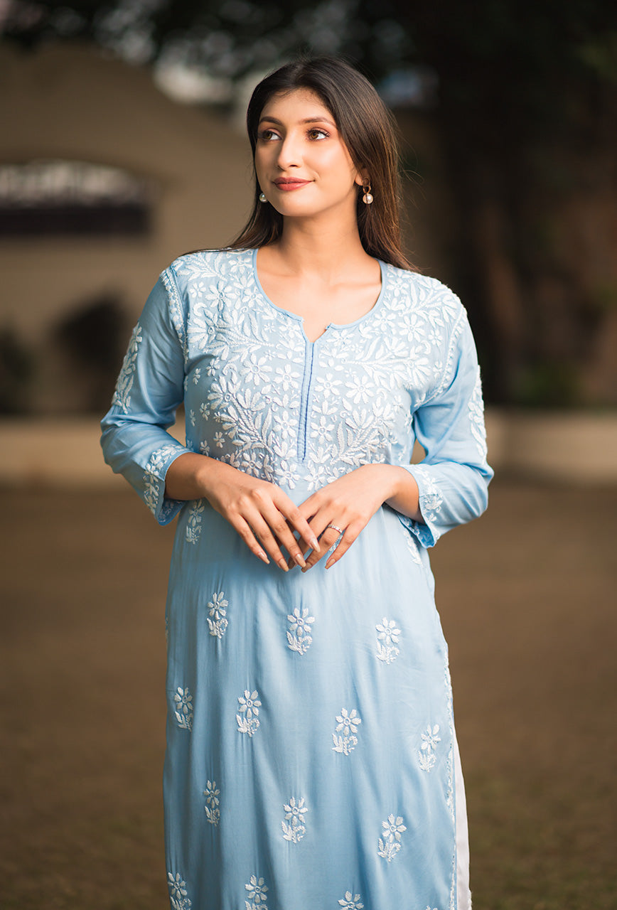 Lolita women blue chikankari Modal kurta