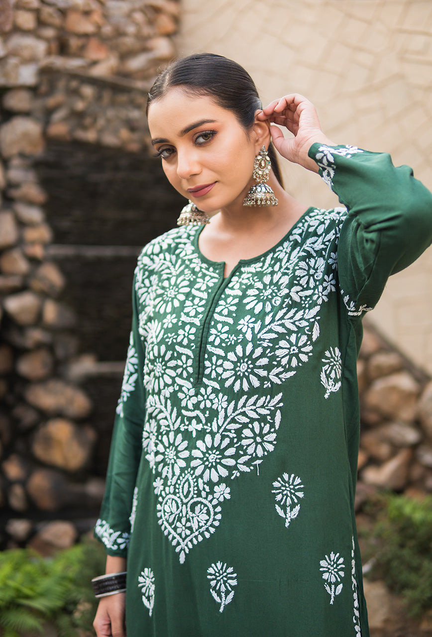 Kaira women green rayon kurta palazzo set