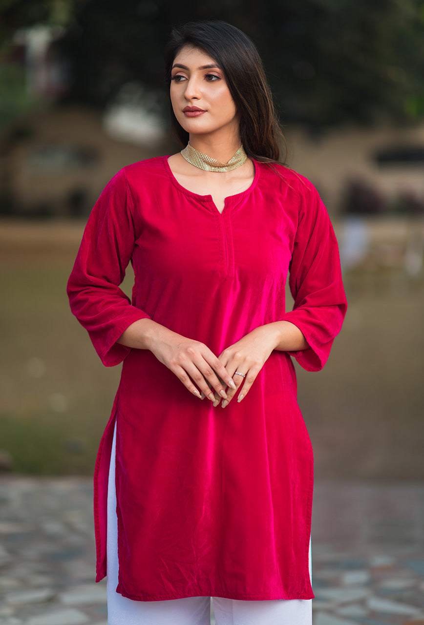 Pink velvet kurta set