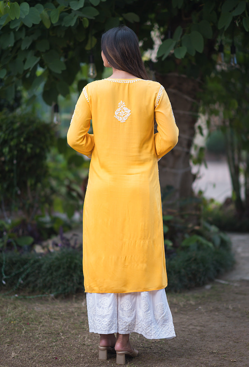 Sunehri women yellow chikankari Modal kurta