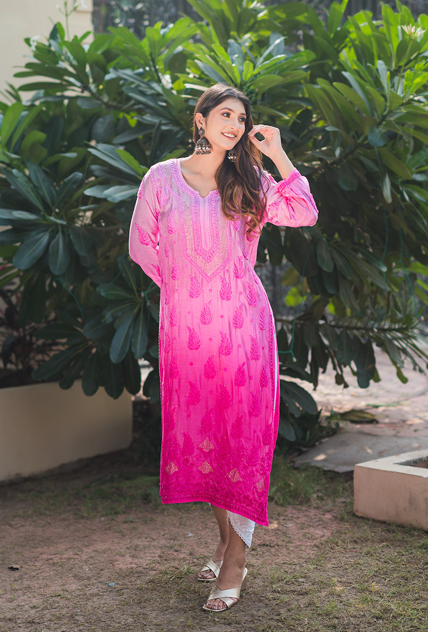 Roop Muslin mukaish ombre pink