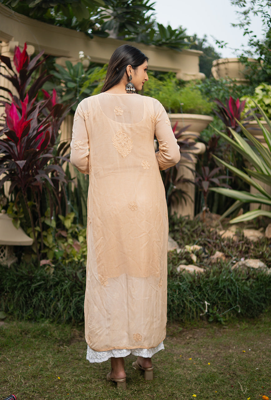 Mehrun women beige chikankari Viscose kurta