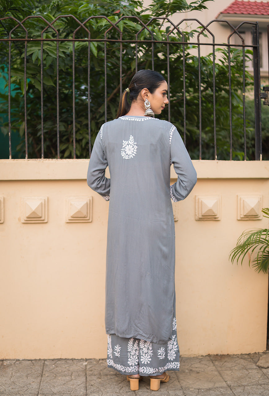 Kashaf women grey chikankari modal set