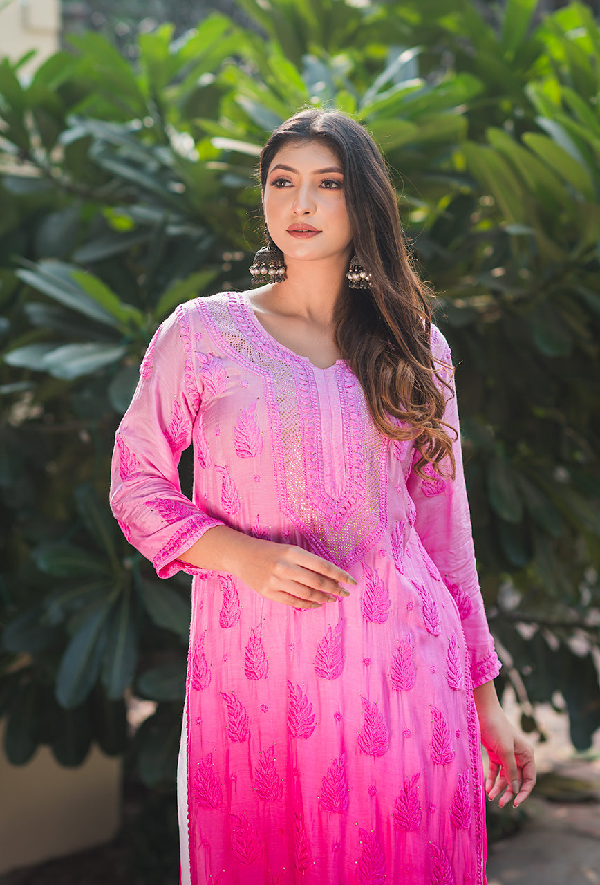 Roop Muslin mukaish ombre pink