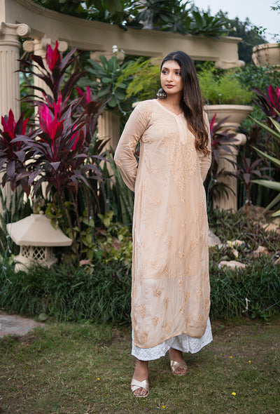 Mehrun women beige chikankari Viscose kurta