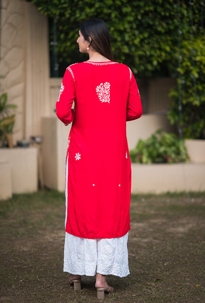 Lolita women red chikankari Modal kurta