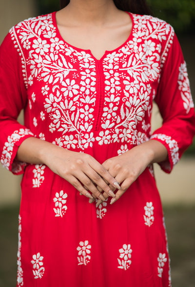 Lolita women red chikankari Modal kurta