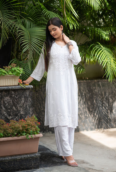 Laira women white rayon kurta palazzo set