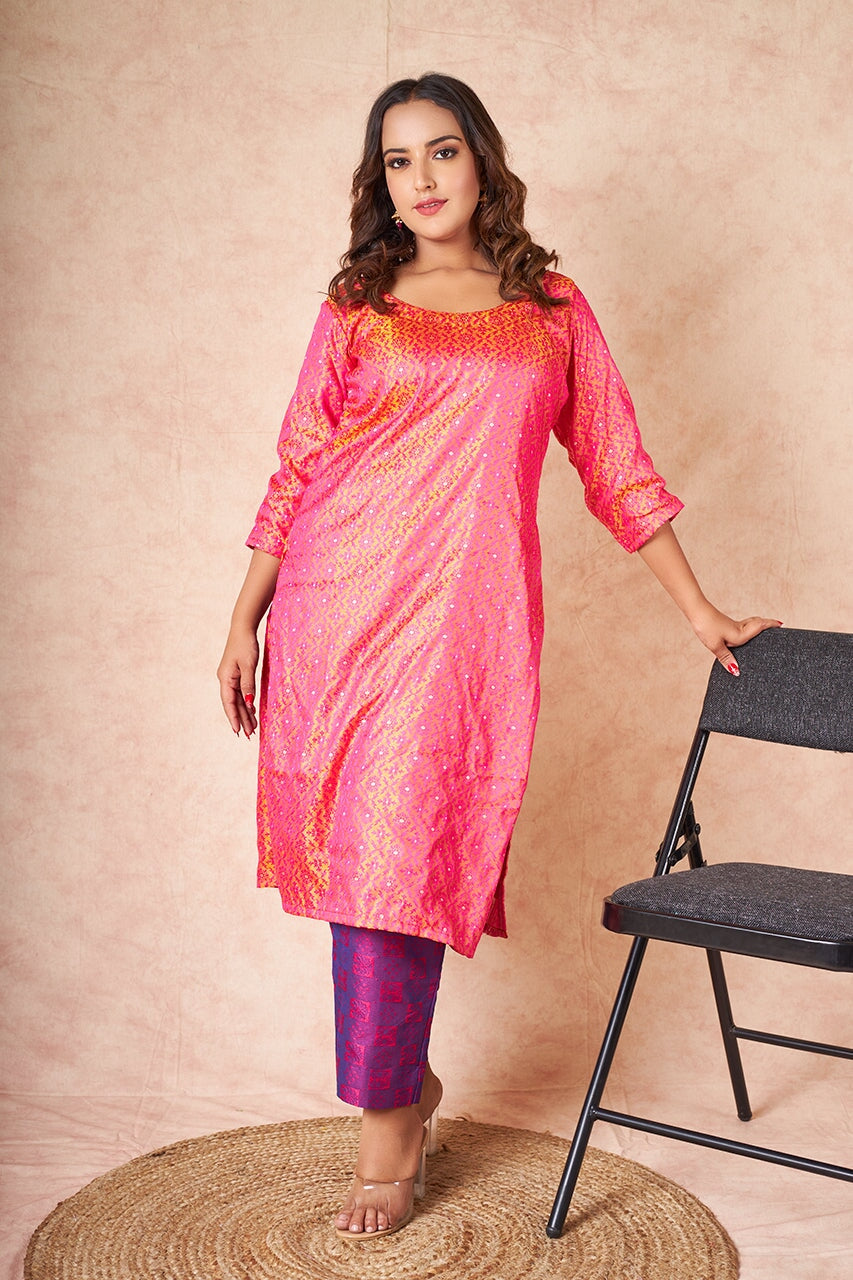 Ruhi banarsi silk kurta RangrezEthnic Pink XS 