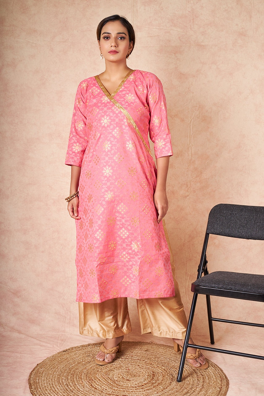 Laziya banarsi silk kurta RangrezEthnic Pink XS 