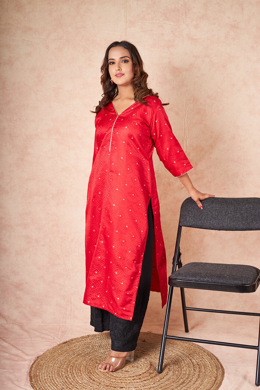 Laali banarsi silk kurta RangrezEthnic Red XS 