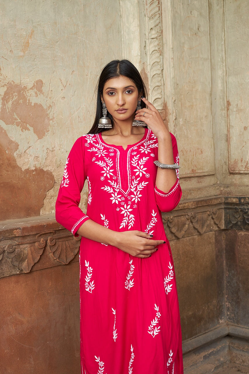 Saundarya rayon kurta RangrezaEthnic Pink M 