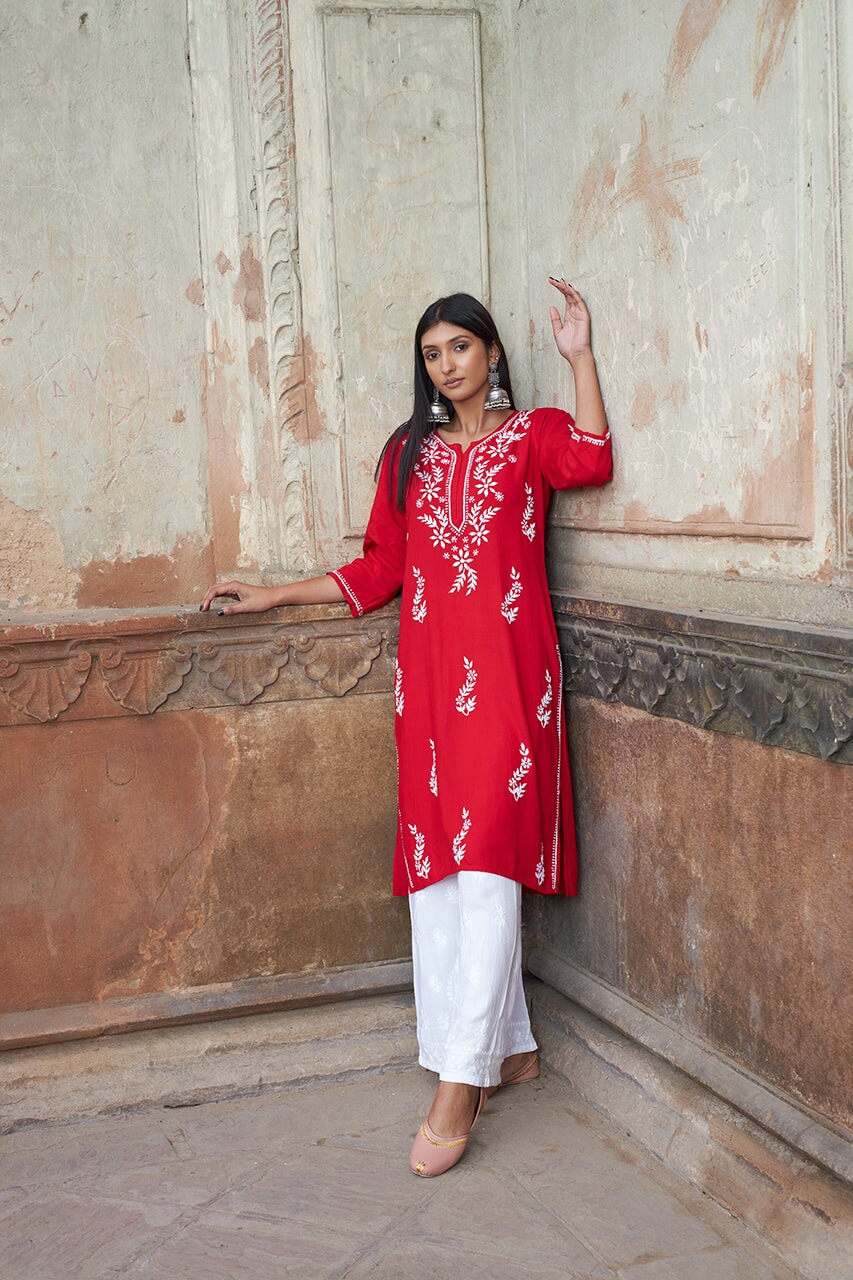 Saundarya rayon kurta RangrezaEthnic Red XS 