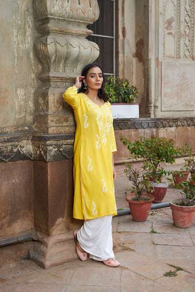 Saundarya rayon kurta RangrezaEthnic Yellow XS 