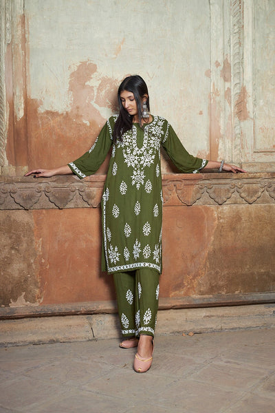 Aleena rayon kurta set RangrezaEthnic Olive XS 